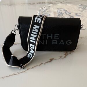 Black Crossbody Mini Bag with Branded Strap